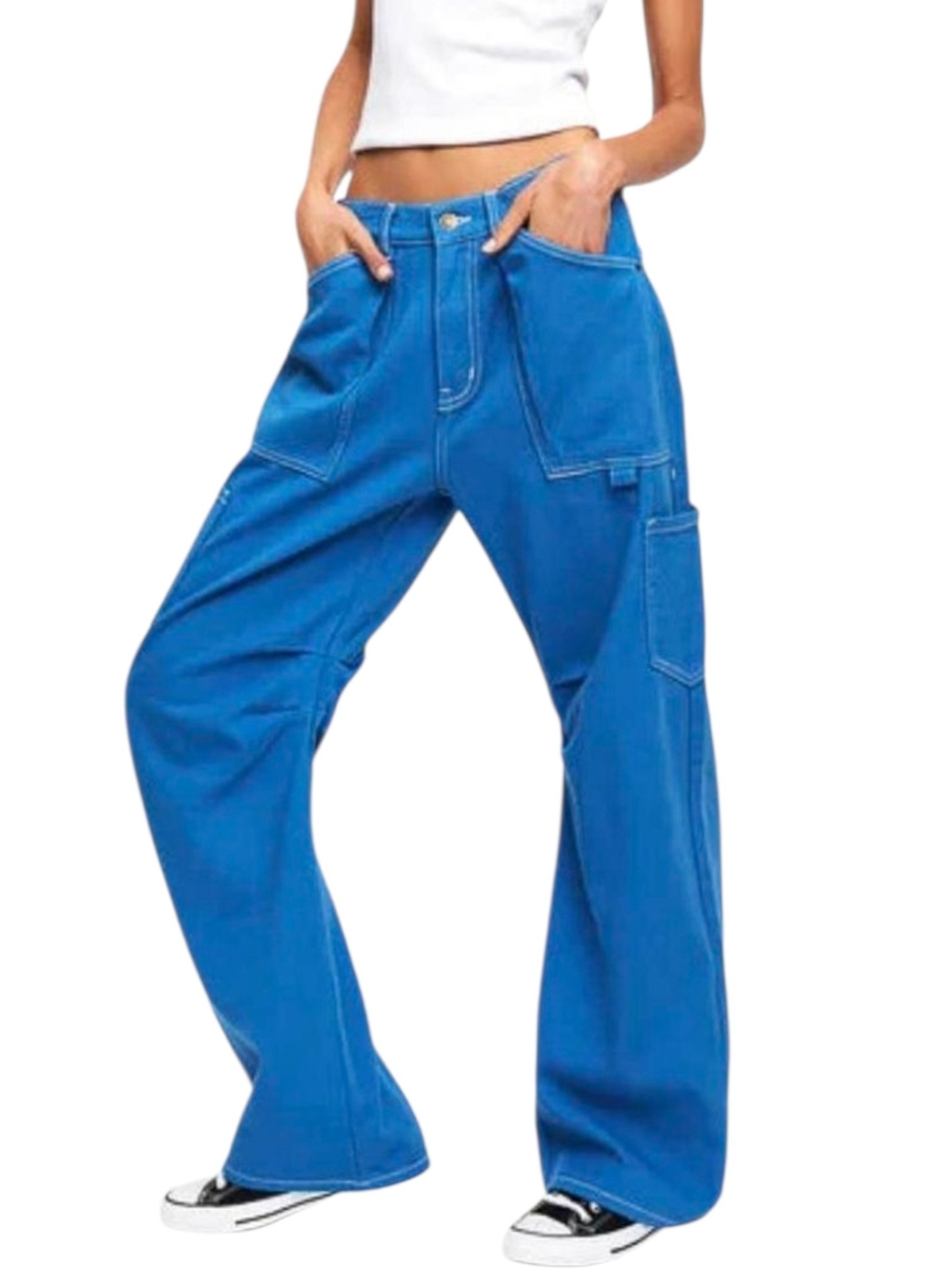 Lioness Miami Vice Blue Carpenter Cargo Barrel Jeans S Baggy Y2K Utility Street